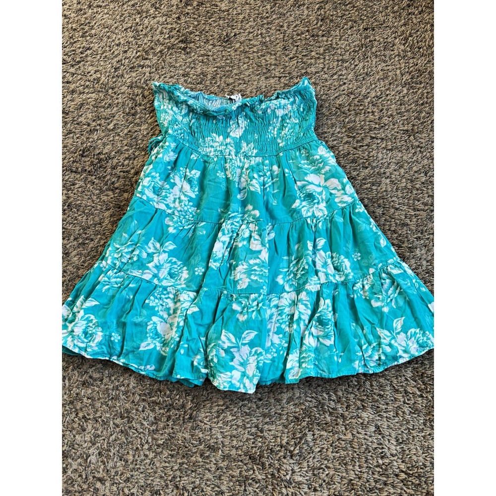 That's So Fetch Women's Teal White Floral Smocked Strapless Sundress S